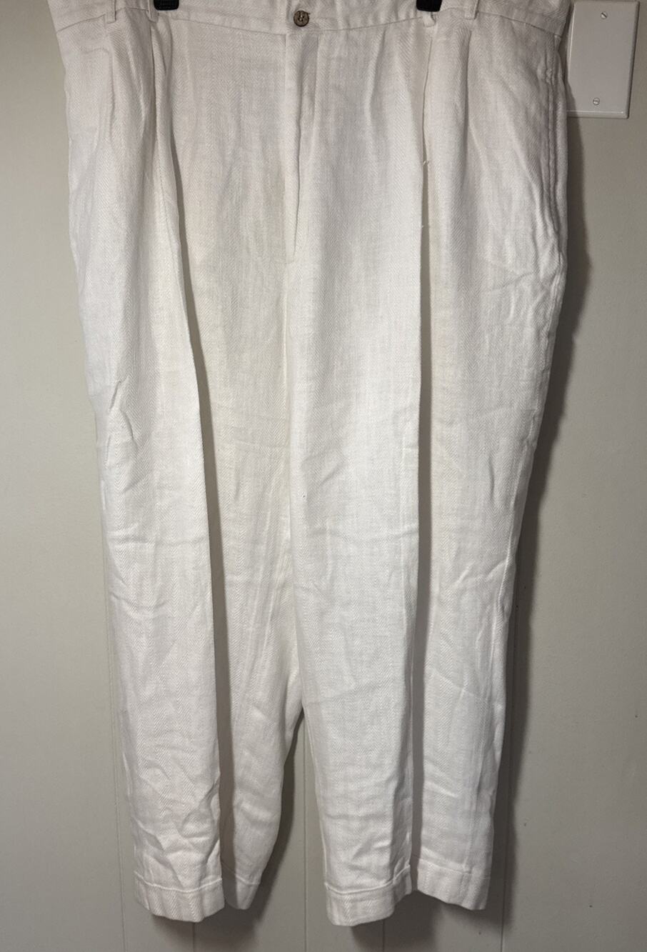 MENS VINTAGE GENELLI White Light Weight Pants 44 Size 100% Linen VV